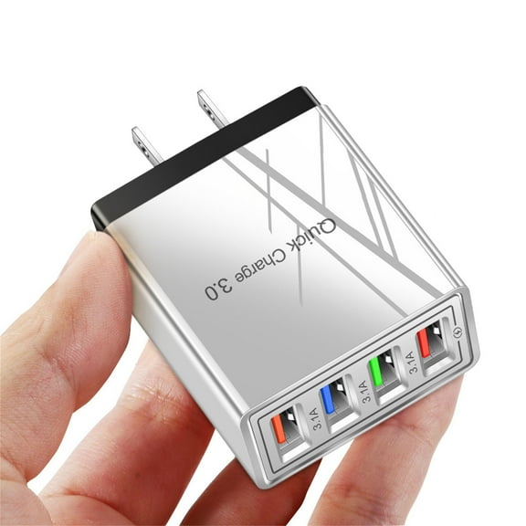 Rvkxad Fast Charger USB Hub, 4 Port QC 3.0 Wall Charger Power Adapter, Quick Charge 3.1A Foldable Plug Compact Design for Phone Tablet Travel