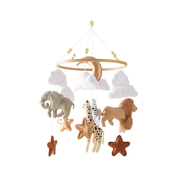 Rvkxad Handmade Felt Baby Mobile, Natural Wooden Crib Mobile with Soft Felt Figures, Safe Nursery Decor Hanging Wind Chime for Newborn Girls Boys Bedroom Gift