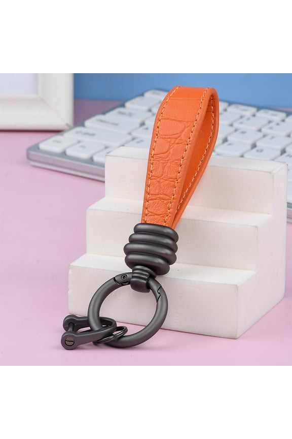 Leather Keychain, High-Grade Leather Rope Car Key Pendant, Sisal Pattern Threaded Key Ring for Men Women Gift