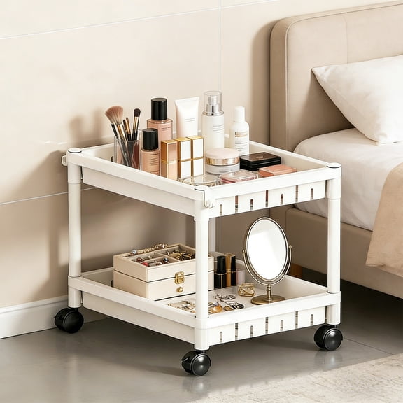 Rvkxad Multi Layer Movable Storage Rack, Large Capacity Plastic Storage Shelf with Wheels, Removable Layered Organizer for Living Room Bedroom Kitchen Bathroom