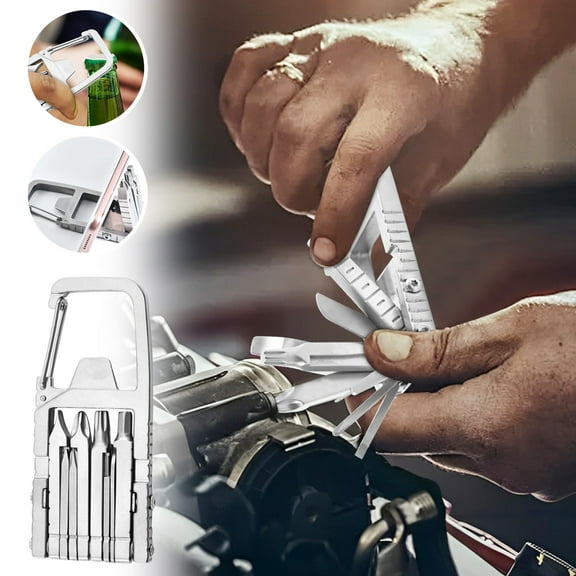 Rvkxad Multifunctional Stainless Steel Tool, Folding Bottle Opener Phone Stand, Outdoor Camping Combination Gadget
