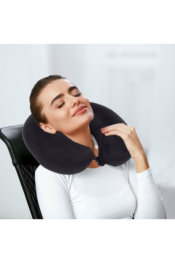 Multifunctional U-Shaped Travel Pillow, 360° Ergonomic C-Shaped Neck Support Pillow for Airplane Car Office, Inflatable Nap Pillow with Hyperbolic Cheek Support for Long Flights Road Trips