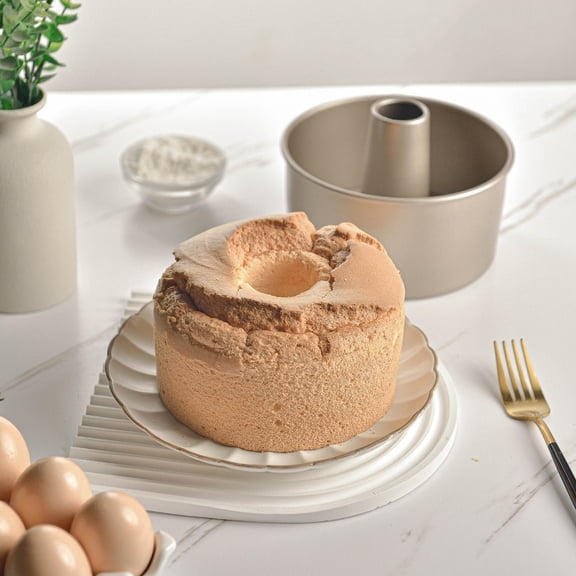 Rvkxad Non-Stick Round Cake Pan, Solid Bottom Bundt Pan with Chimney Column, Durable Metal Baking for Bread Cakes Pastries