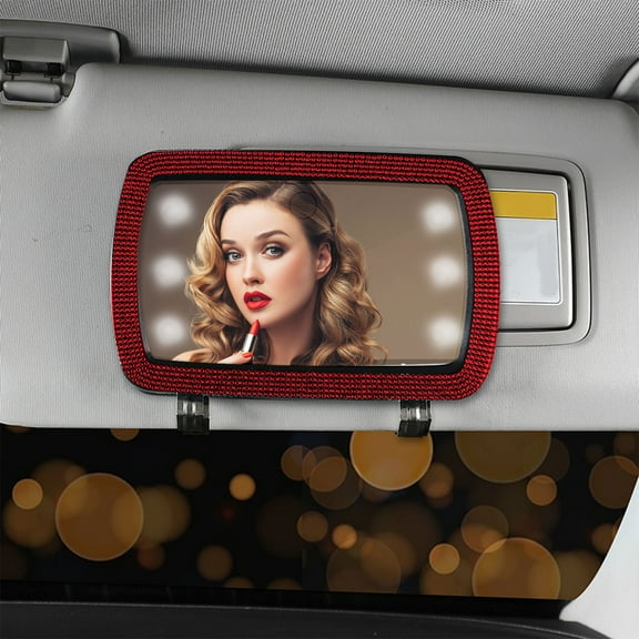 Rvkxad Rechargeable Vanity Mirror, Car Visor Makeup Mirror with Dimmable LED Lights, Clip-on Sun Visor Mirror with Brush 3 Light Modes