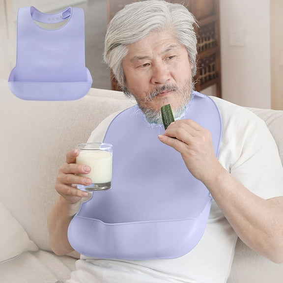 Rvkxad Silicone Bib for Adults Elderly, Waterproof Adjustable Eating Clothing Protector, Large Coverage Washable Drool Bib for Seniors Disabled