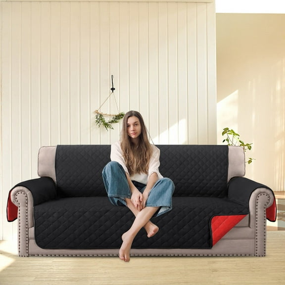 Rvkxad Slip Resistant Sofa Cover, Reversible Stretchable Furniture Protector, Pet Proof Sofa Slipcover for Dogs Kids, 170x270cm Beige Gray Red