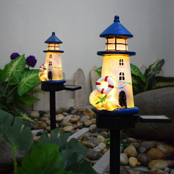 Rvkxad Solar Lighthouse Lights, Waterproof Resin Garden Decor Statue, Solar Powered Outdoor Landscape Lights for Garden Villa Courtyard Lawn Ambiance