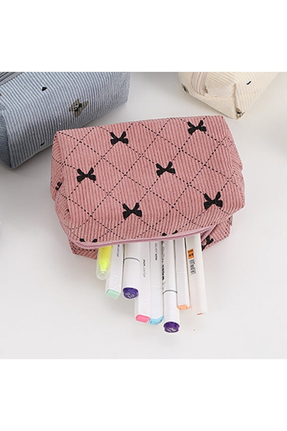 Sophisticated Makeup Bag, Sturdy Bottom Travel Toiletry Bag for Women, Bow Tie Makeup Bag for Lipsticks Chapsticks Coin Earphone and More