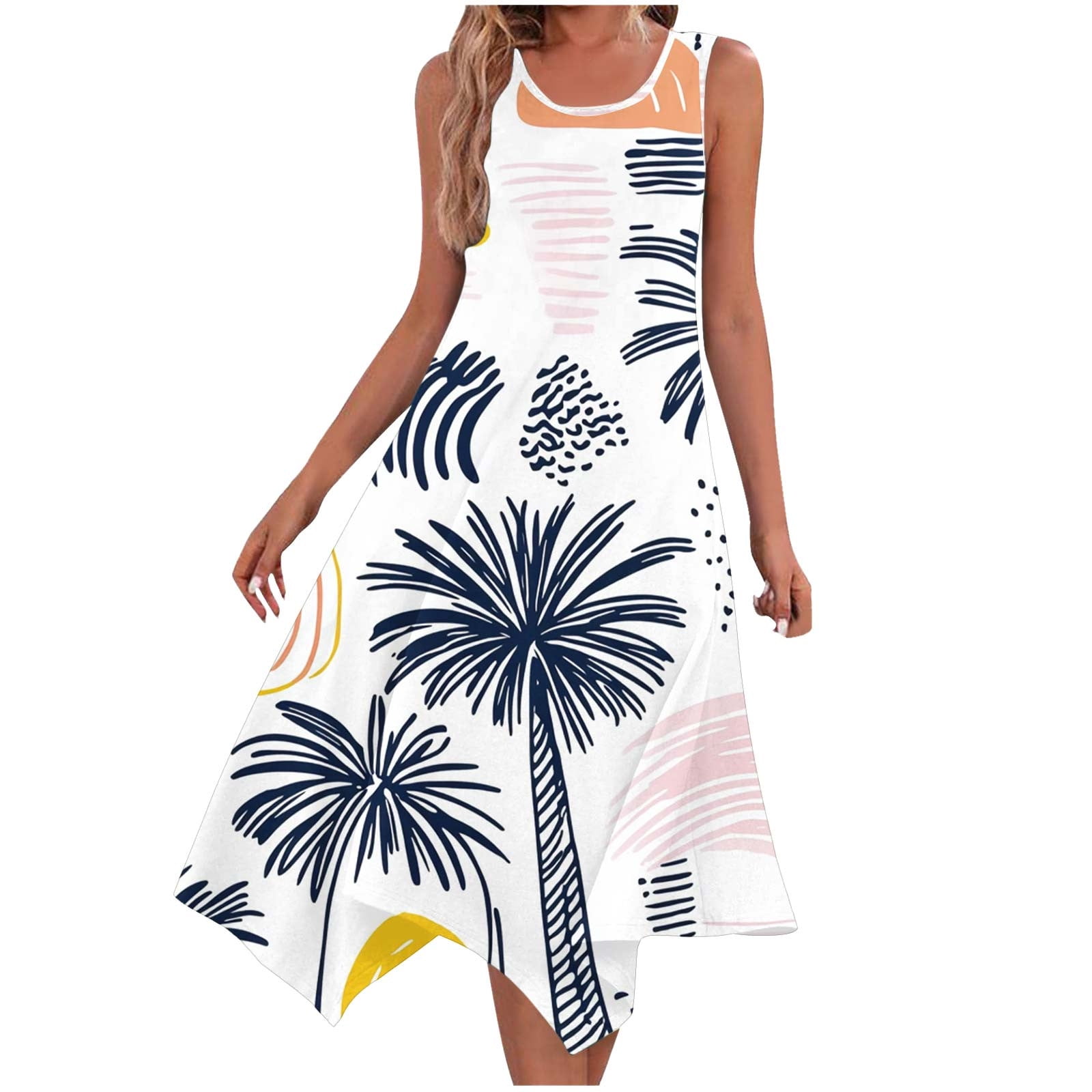 Rvkxad Summer Dress for Women Tropical Hawaiian Loose Flowy Spring Midi  Sundress A Line Crew Neck Sleeveless 2025 Vacation Dresses with Pockets  Gift for Women Black M - Walmart.com
