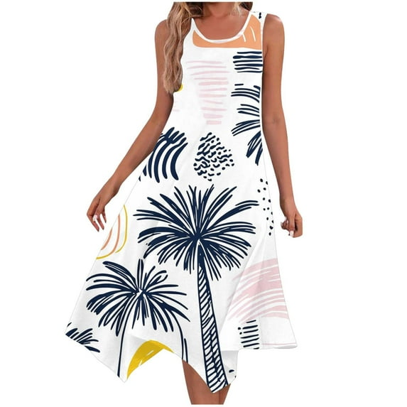 Rvkxad Summer Dresses for Women Tropical Sleeveless A Line Casual Dresses with Pockets Flowy Beach Crew Neck Hawaiian Loose Midi Sundress Gifts for Women Black XXL