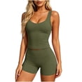 thumbnail image 1 of Rvkxad Two Piece Set for Women V Neck Sleeveless Stretchy High Waist Solid Sporty Gym Fitted Shorts Set Yoga Workout Tracksuit Army Green XXL, 1 of 7