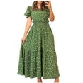 thumbnail image 1 of Rvkxad Women's Casual Dresses Under $10 Short Puff Sleeve Smocked Tiered Dresses Summer Casual Ruffle Elastic Waist Flowy A Line Maxi Dress Green S, 1 of 5