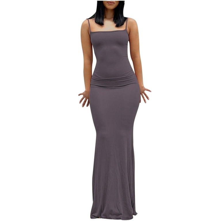 Rvkxad Women's Dress Under $10 Maxi Bodycon Dress Spaghetti Strap Dress  Casual Summer Sexy Slim Fitting Sleeveless Tight Slip Long Dresses Purple M  - Walmart.com