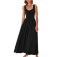 thumbnail image 1 of Rvkxad Women's Dress Empire Waist Casual Summer Sleeveless Maxi Dresses Tie Front A-Line Smocked V Neck Flowy Boho Long Sundress Black L, 1 of 5