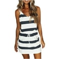 thumbnail image 1 of Rvkxad Women's Summer Dresses Under $10 Sleeveless Flowy A-Line Dress Beach Vacation V Neck Striped Tie Front Mini Dresses Black XL, 1 of 5