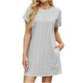 thumbnail image 1 of Rvkxad Womens Dresses Summer Under $10 Eyelet Loose Flowy Short Sleeve Dress Beach Summer A-Line Crew Neck Dresses Gray, 1 of 5