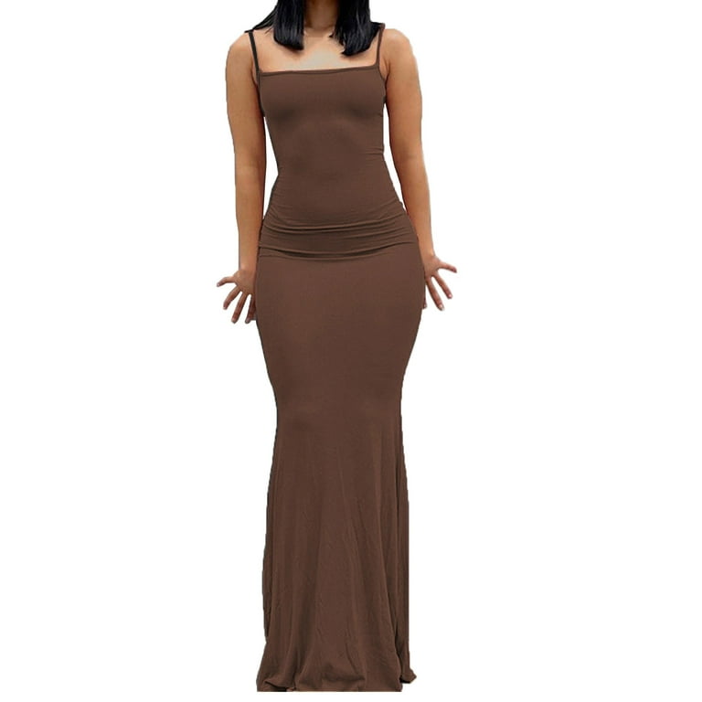 knee length dresses for ladies Women's Casual Slip Long Dress Sexy Sleeveless Backless, Small main image 1