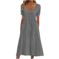thumbnail image 1 of Rvkxad Womens Summer Dresses Eyelet A-Line Midi Dresses Button Sundress with Pockets Short Sleeve Spring Casual Beach Vacation T-Shirt Dress Women Gift Grey S, 1 of 5