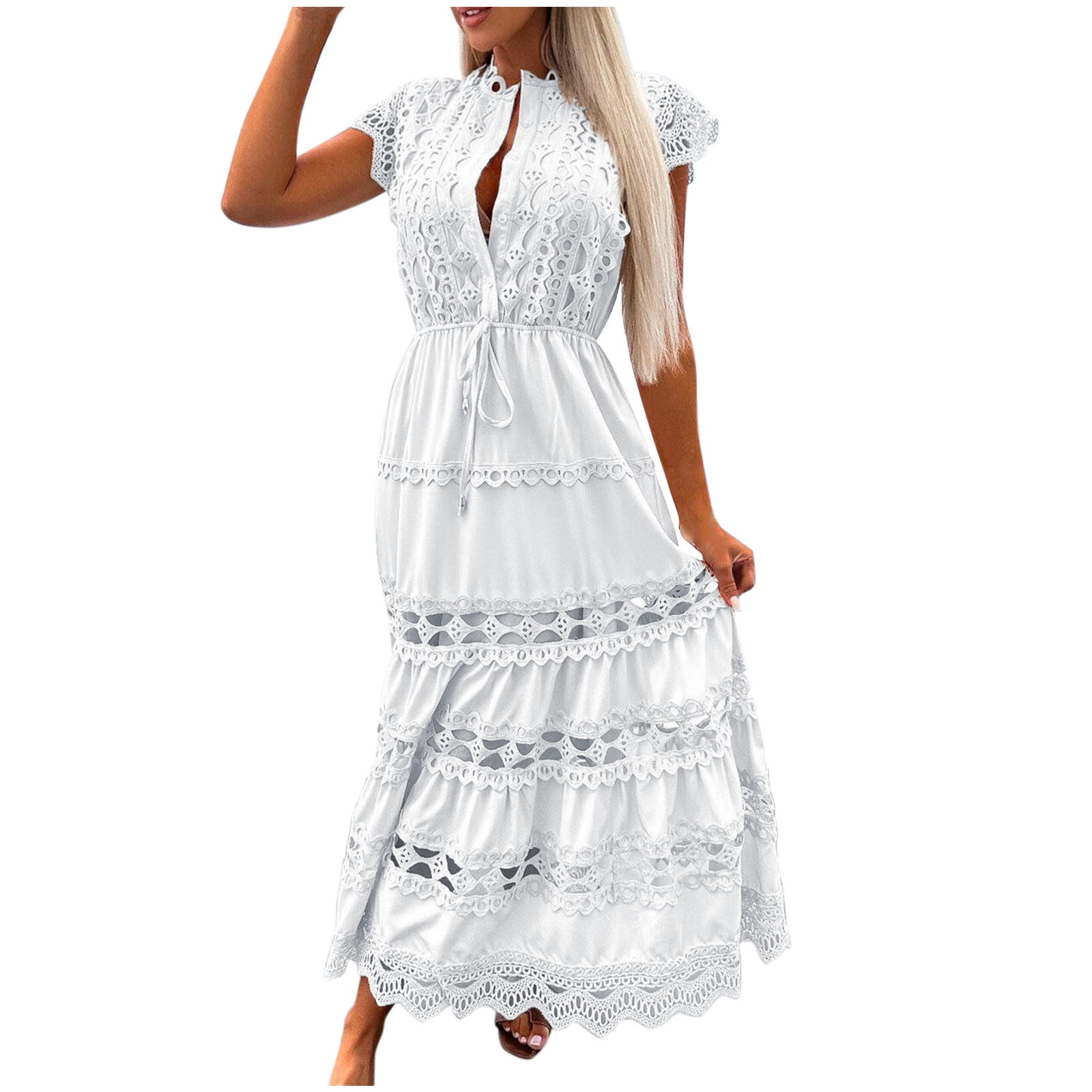 XUNRYAN Women's Summer Maxi Dress – V-Neck, High Waist, Flowy Bohemian Sundress For 2024