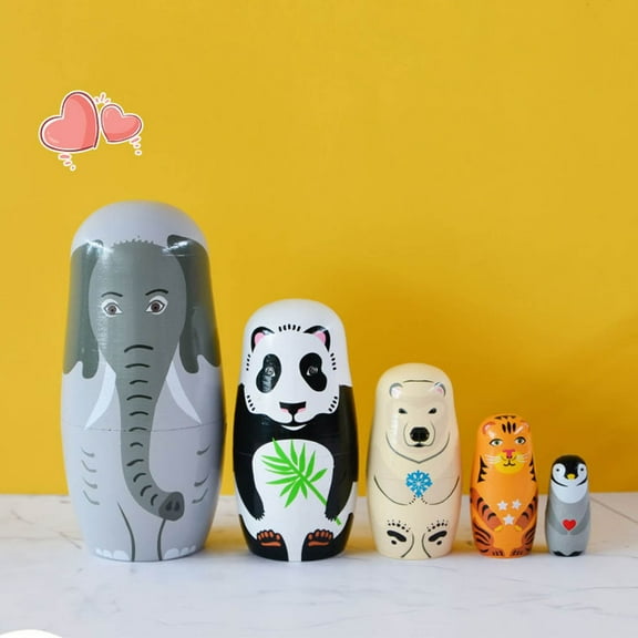 Rvkxad Zoon Long Nose Russian Nesting Dolls, Hand-Painted Wooden Matryoshka Dolls Set of 5, Exquisite Acrylic Painted Home Decor Gift for Christmas Housewarming