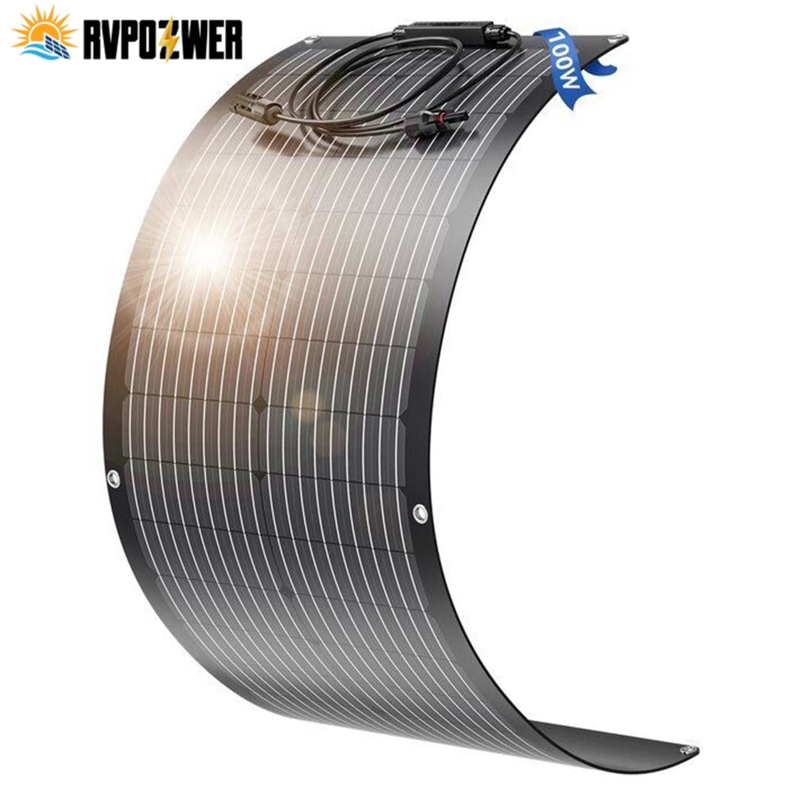 RVPOZWER 100 Watt Solar Panel, Flexible, Monocrystalline, Waterproof, Portable Solar Panel Charger for Camping, RV, Motorhomes, Home Backup, Generator, Power Station, PV Charging