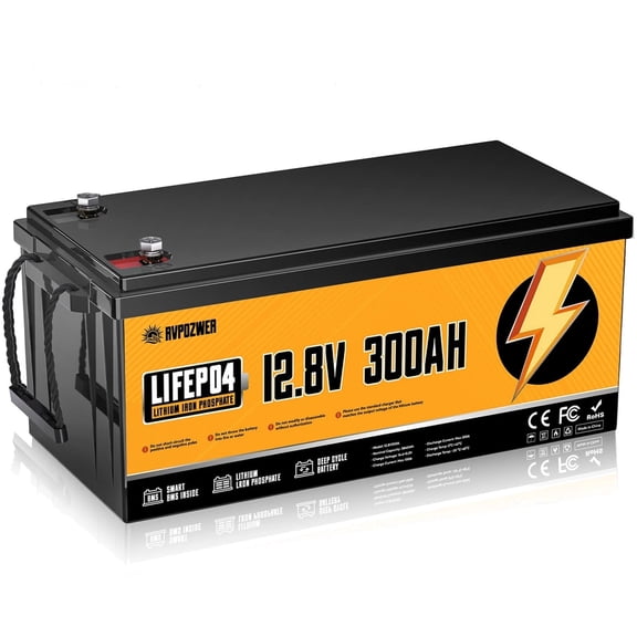 Rvpozwer 12V 300Ah LiFePO4 Battery, 200A BMS, 3840Wh with Low Temp Charging Protection, 15000+ Deep Cycles for RV, Solar, Marine and Off-Grid