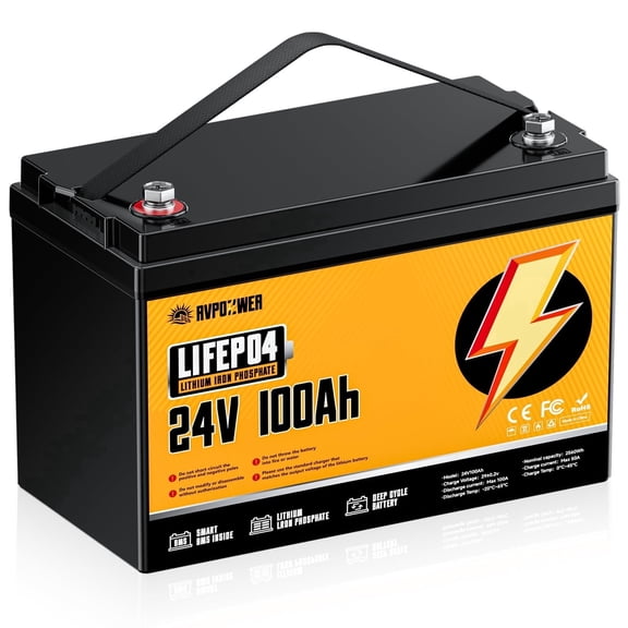 Rvpozwer 24V 100Ah LiFePO4 Battery 2560Wh Deep Cycle with 100A BMS 20000 Cycles Lithium Battery for Trolling Motor RV Marine