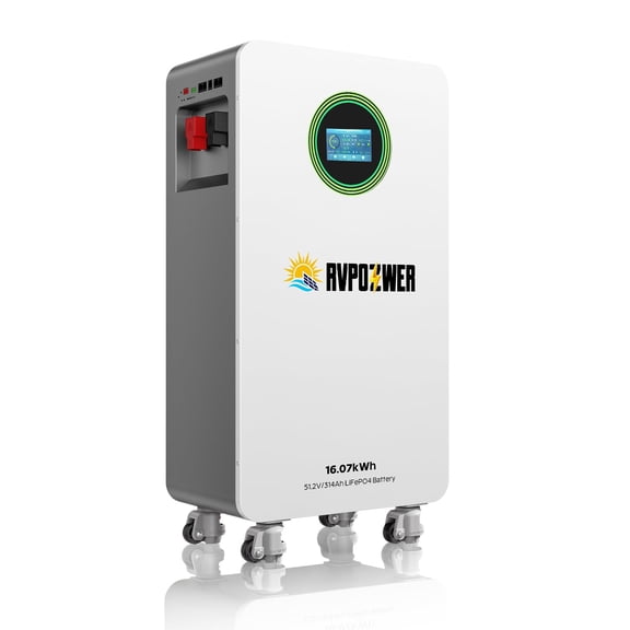 Rvpozwer 48V 314Ah LiFePO4 Battery, 16.07kWh High Capacity Solar Lithium Battery with 200A BMS, LCD Touchscreen, for Home Energy Storage & Off-Grid RV