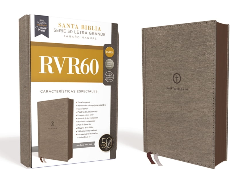 Rvr60 Santa Biblia Serie 50 Letra Grande, Tamaño Manual, Tapa Dura, Tela, Gris (Hardcover)(Large Print)