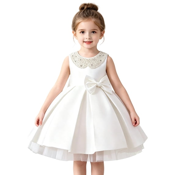 Rvusndi Flower Girl Dress Party Dress Solid Color Summer Dresses Elegant Formal Evening Gown for Kids Wedding Graduation Dresses Daily Wear