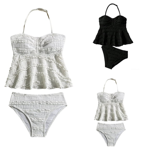 Rvusndi Girls Tankini 2 Piece Swimsuit Halter High Waisted Ruffle Bathing Suit Comfortable Bikini Sets Kids Swimwear 7-8 Years