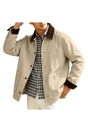 Barn Jacket for Men, Button Down Vintage Casual Work Jakcet with Patch Pockets, Spring Fall Outdoor Wear