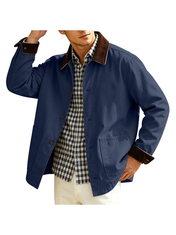 Barn Jacket for Men, Button Down Vintage Casual Work Jakcet with Patch Pockets, Spring Fall Outdoor Wear