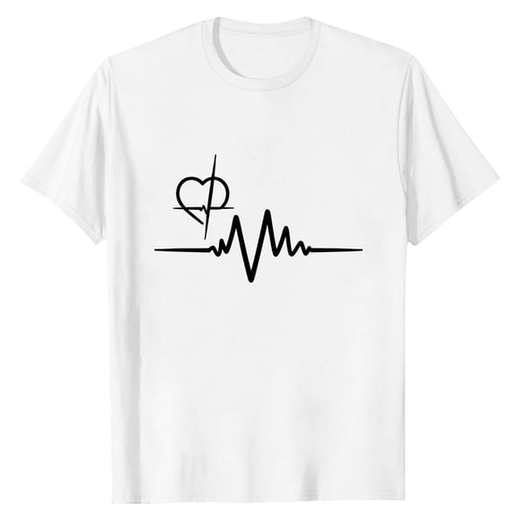 Rvwovn Heartbeat Graphic T-Shirt - Casual Short Sleeve Breathable Basic Tee for Men & Women