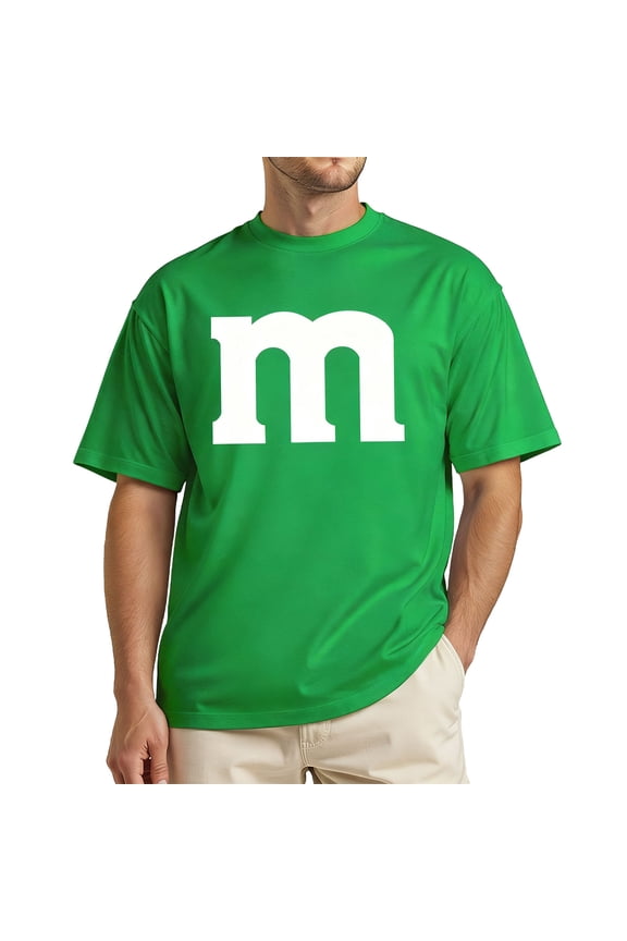 Letter M Costume T-Shirt for Men Funny Graphic Short Sleeve Tee for Adults and Team Matching