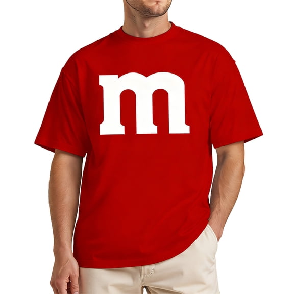 Rvwovn Letter M Costume T-Shirt for Men Funny Graphic Short Sleeve Tee for Adults and Team Matching