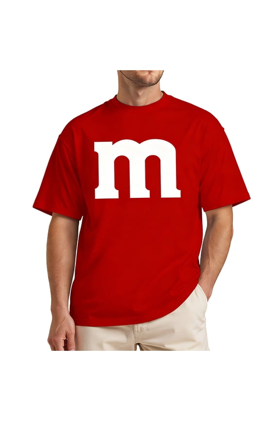 Letter M Costume T-Shirt for Men Funny Graphic Short Sleeve Tee for Adults and Team Matching
