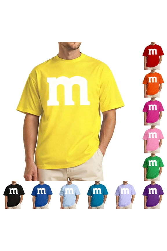 Letter M Costume T-Shirt for Men Funny Graphic Short Sleeve Tee for Adults and Team Matching