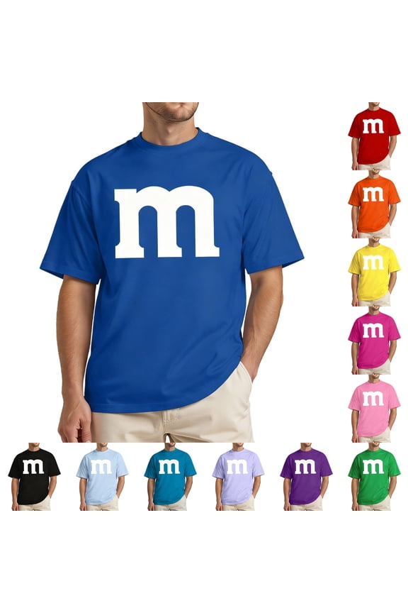 Letter M Costume T-Shirt for Men Funny Graphic Short Sleeve Tee for Adults and Team Matching