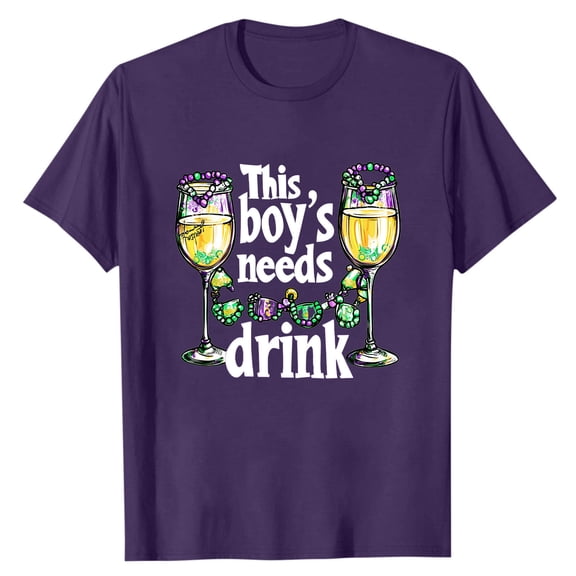 Rvwovn Mardi Gras T-Shirt for Men - Funny Glass Of Wine Drinking Graphic Short Sleeve Tee