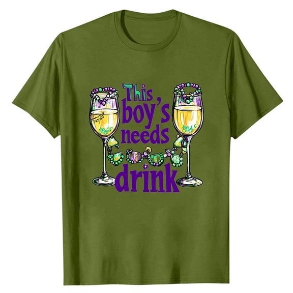 Rvwovn Mardi Gras T-Shirt for Men - Funny Glass Of Wine Drinking Graphic Short Sleeve Tee