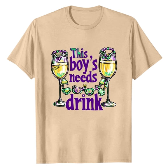 Rvwovn Mardi Gras T-Shirt for Men - Funny Glass Of Wine Drinking Graphic Short Sleeve Tee