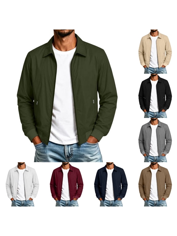 Men's Soft Shell Collar Jacket, Full Zip Lightweight Casual Fall Jacket with Ribbed Trim