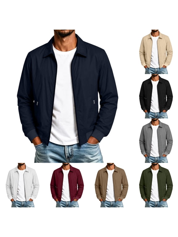 Men's Soft Shell Collar Jacket, Full Zip Lightweight Casual Fall Jacket with Ribbed Trim