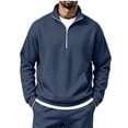 thumbnail image 1 of Rvwovn Men Loose Fit Quarter Zip Sweatshirt, Stand Collar Long Sleeve Front Pocket for Casual Fall Wear, 1 of 5