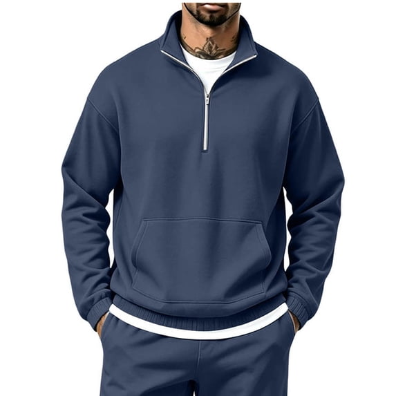 Rvwovn Men Loose Fit Quarter Zip Sweatshirt, Stand Collar Long Sleeve Front Pocket for Casual Fall Wear