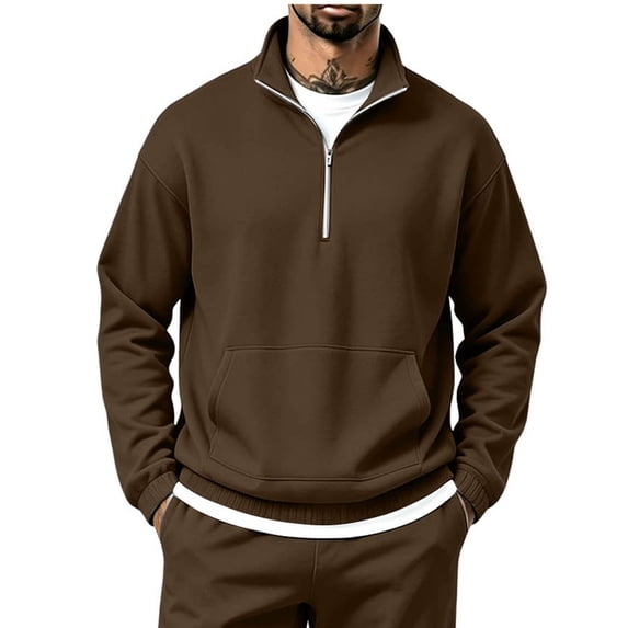 Rvwovn Men Loose Fit Quarter Zip Sweatshirt, Stand Collar Long Sleeve Front Pocket for Casual Fall Wear