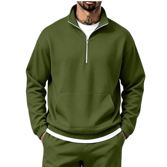Rvwovn Men Loose Fit Quarter Zip Sweatshirt, Stand Collar Long Sleeve Front Pocket for Casual Fall Wear