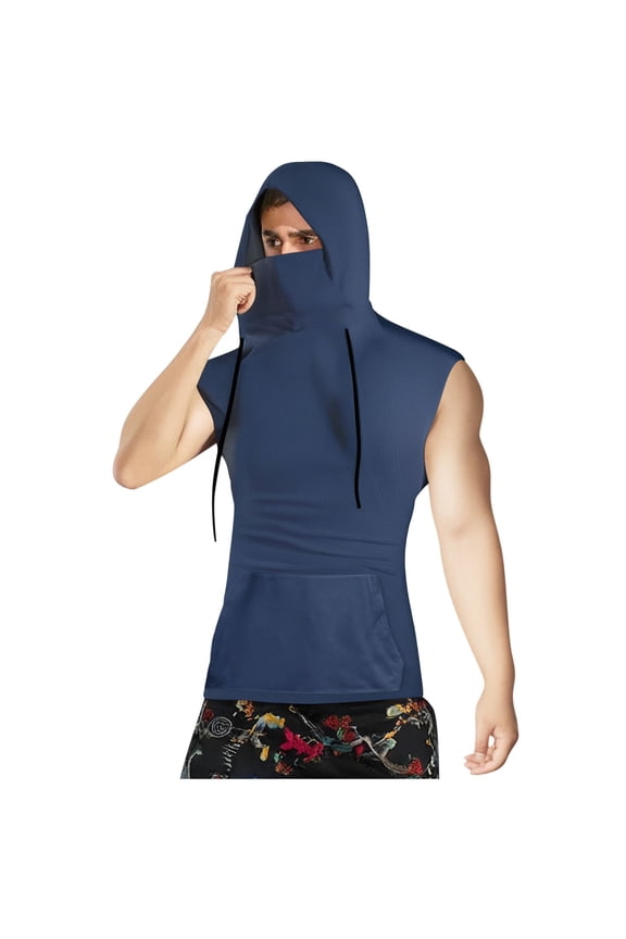 Men's Hooded Tank Tops Sun Protection Face Cover Vests for Outdoor Hiking Fishing