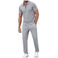 thumbnail image 1 of Rvwovn Men's 2-Piece Set Quarter-Zip Collared Shirt & Straight-Leg Pants for Everyday Casual Wear, 1 of 4